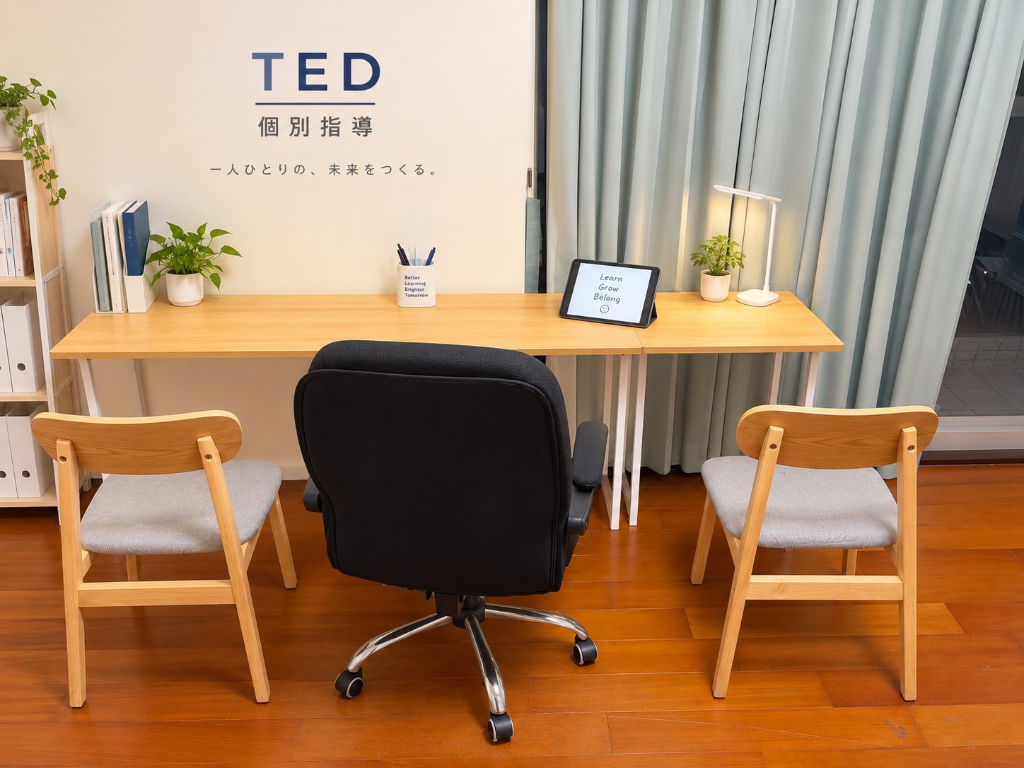 Ted 桃園藝文特區 · 實體教室，一張長桌與老師、學生座位